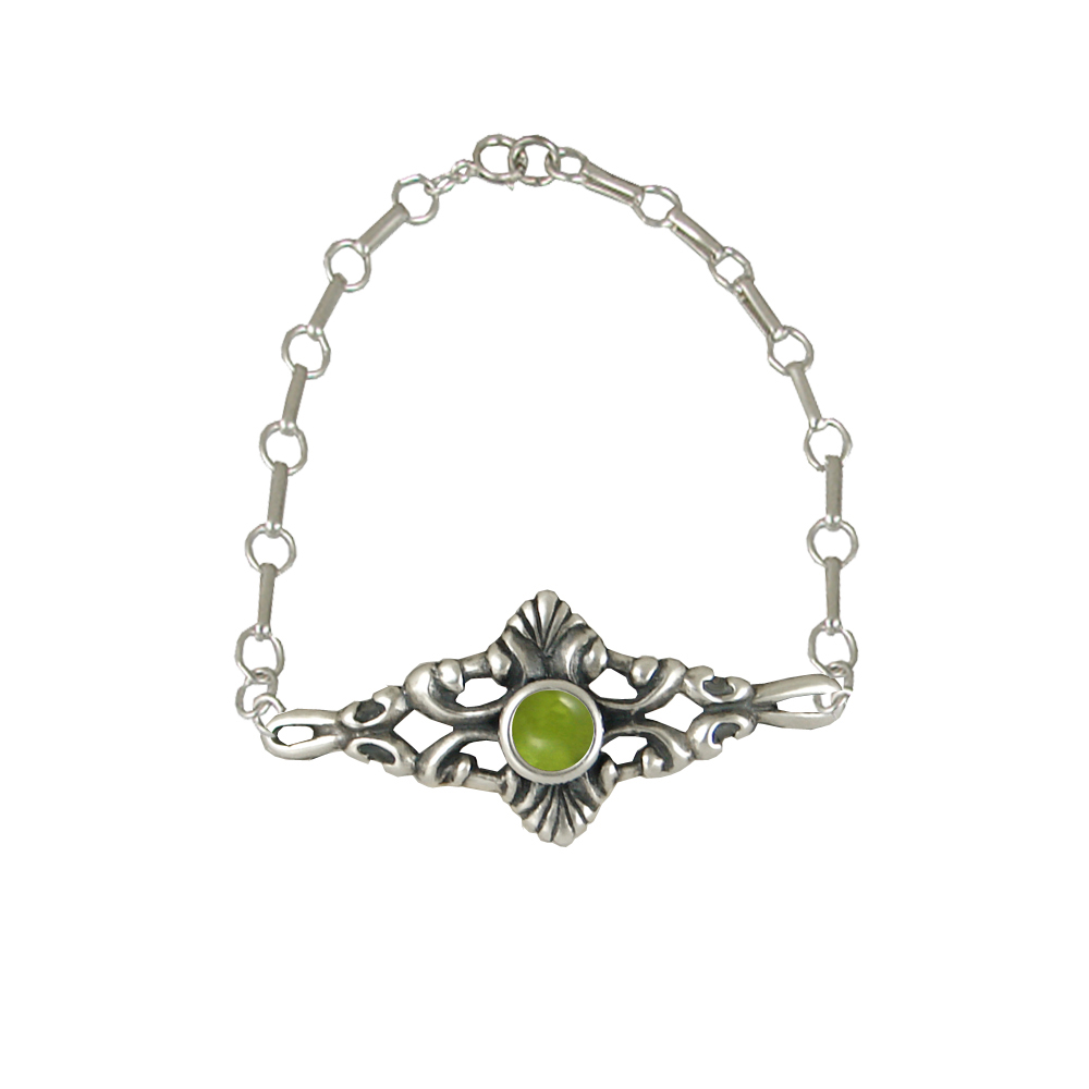 Sterling Silver Adjustable Filigree Chain Bracelet With Peridot